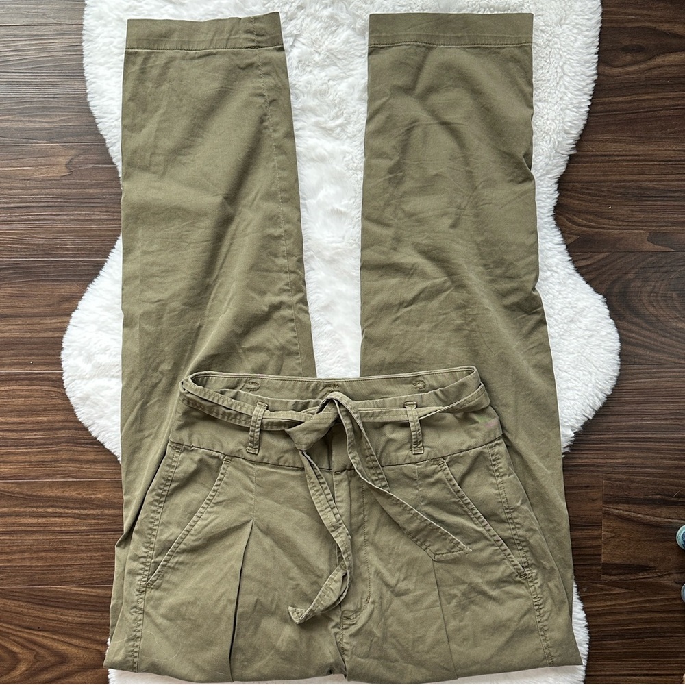 Polo Ralph Lauren High Waisted Belted Trouser Paper Bag Pants Olive Green size 2